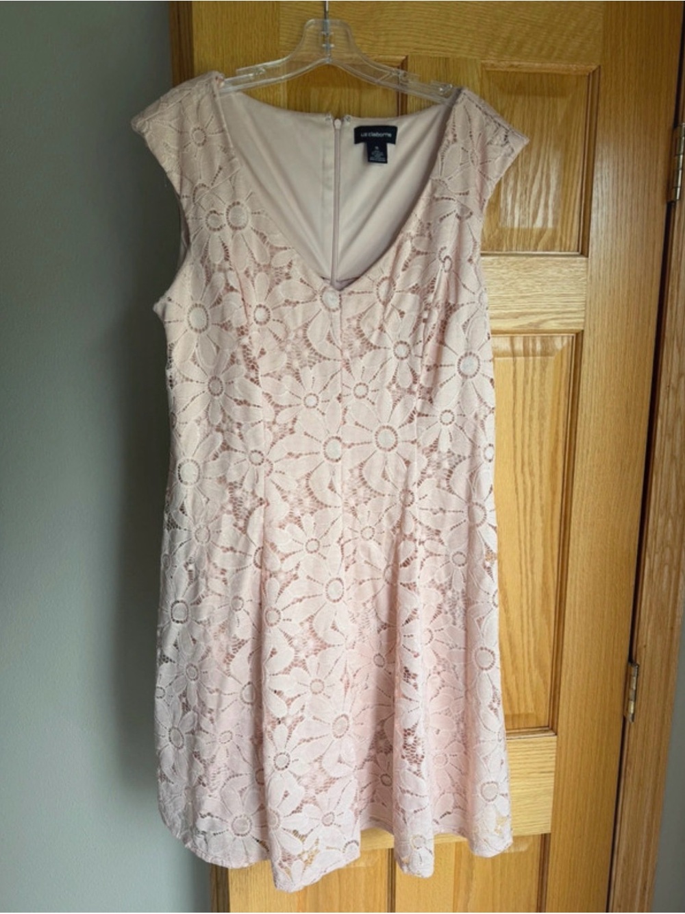 Liz Claiborne Lined Blush Pink Floral Lace Overlay Dress 16 Cocktail